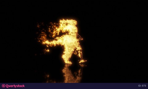 A burning man walks engulfed in flames. 3d rendering. 3d animation.