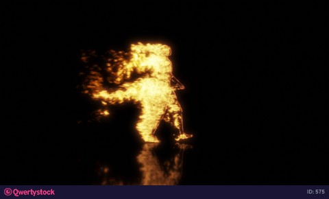 The side view of a man walks engulfed in flames. a burning man. 3D rendering.