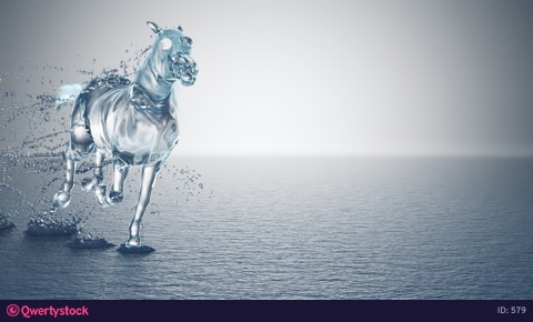 Horse made out of water runs through the water with splashes 3d rendering 4k