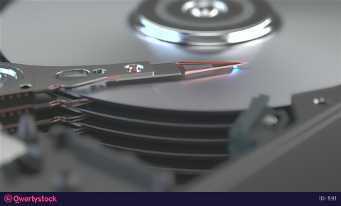 Write information to your computer's hard drive, close-up. 3D rendering.