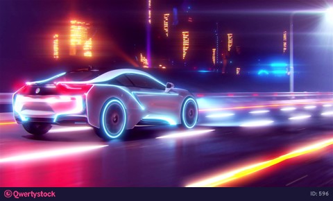 Future car going on the road 4k animation