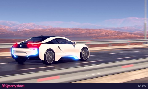 Future car going on the road 4k animation