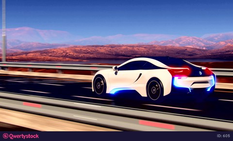 Future car going on the road 4k animation
