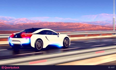 Future car going on the road 4k animation