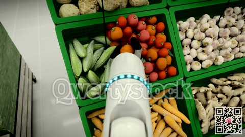 The robot makes a purchase, add products to the basket. 3d rendering