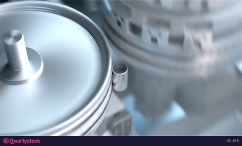 Conveer for the production of lithium ion battery. Stamping of batteries, application of protective coating. Close-up. 3D redering.