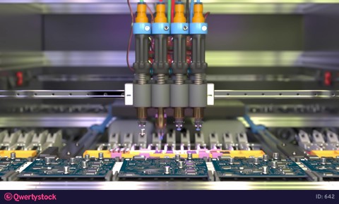 Conveyor for the production of processors and motherboards at the factory 4k footage