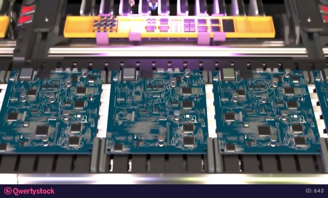 Conveyor for the production of processors and motherboards at the factory 4k footage