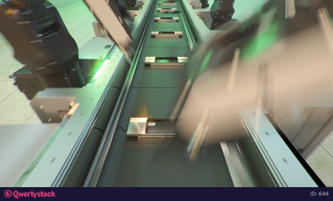 robot conveyor for the production of mobile phones at a high-tech factory. 3d rendering