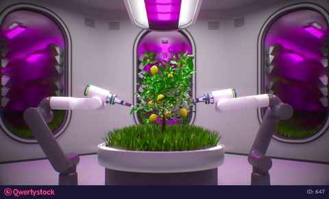 robot farm for the production of vegetables and fruits. high-tech production of environmentally friendly food
