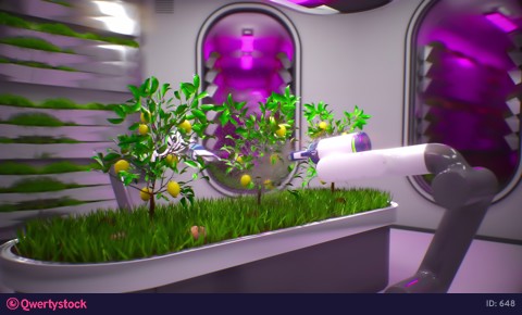 robot farm for the production of vegetables and fruits. high-tech production of environmentally friendly food