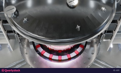 ITER Tokamak nuclear reactor with internal communications and plasma inside