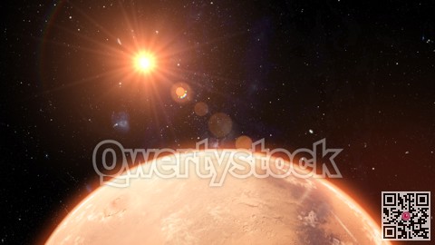 Mars planet sunset sunrise in the space 3d illustration