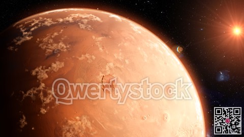 Mars planet sunset sunrise in the space 3d illustration