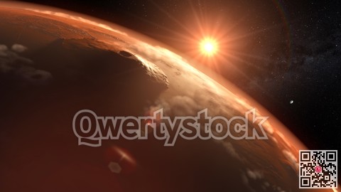 Mars planet sunset sunrise in the space 3d illustration