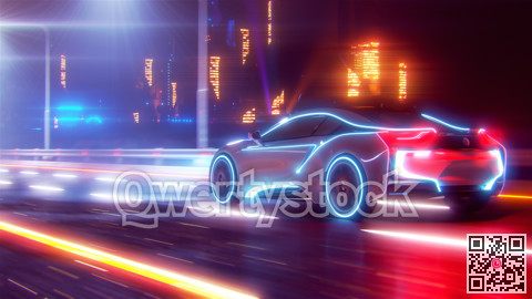 Future car going on the road 3d illustration
