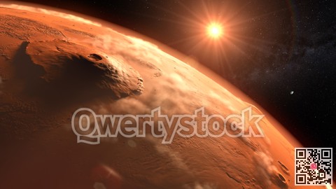 Mars planet sunset sunrise in the space 3d illustration