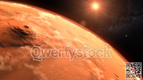 Mars planet sunset sunrise in the space 3d illustration