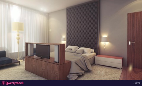 Luxurious hotel lobby with large sofas. Realistic visualisation.