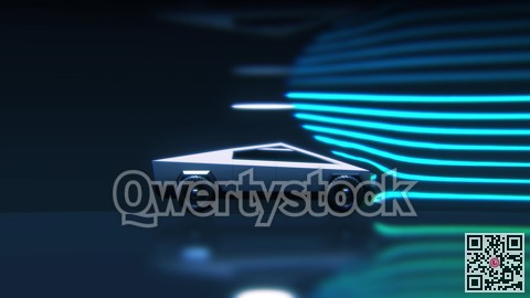 Concept car aerodynamics test in wind tunnel, side view 3d rendering